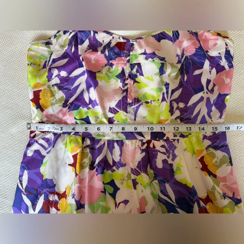 J Crew Dress Women's 12 Purple Floral Spaghetti Straps Tropical Pockets